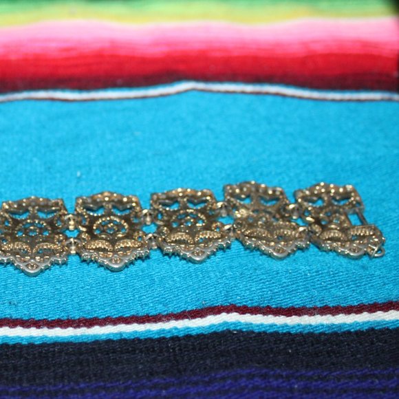 Vintage Gold Tone Filigree Bracelet with matching earrings  (Monet) - Picture 9 of 12